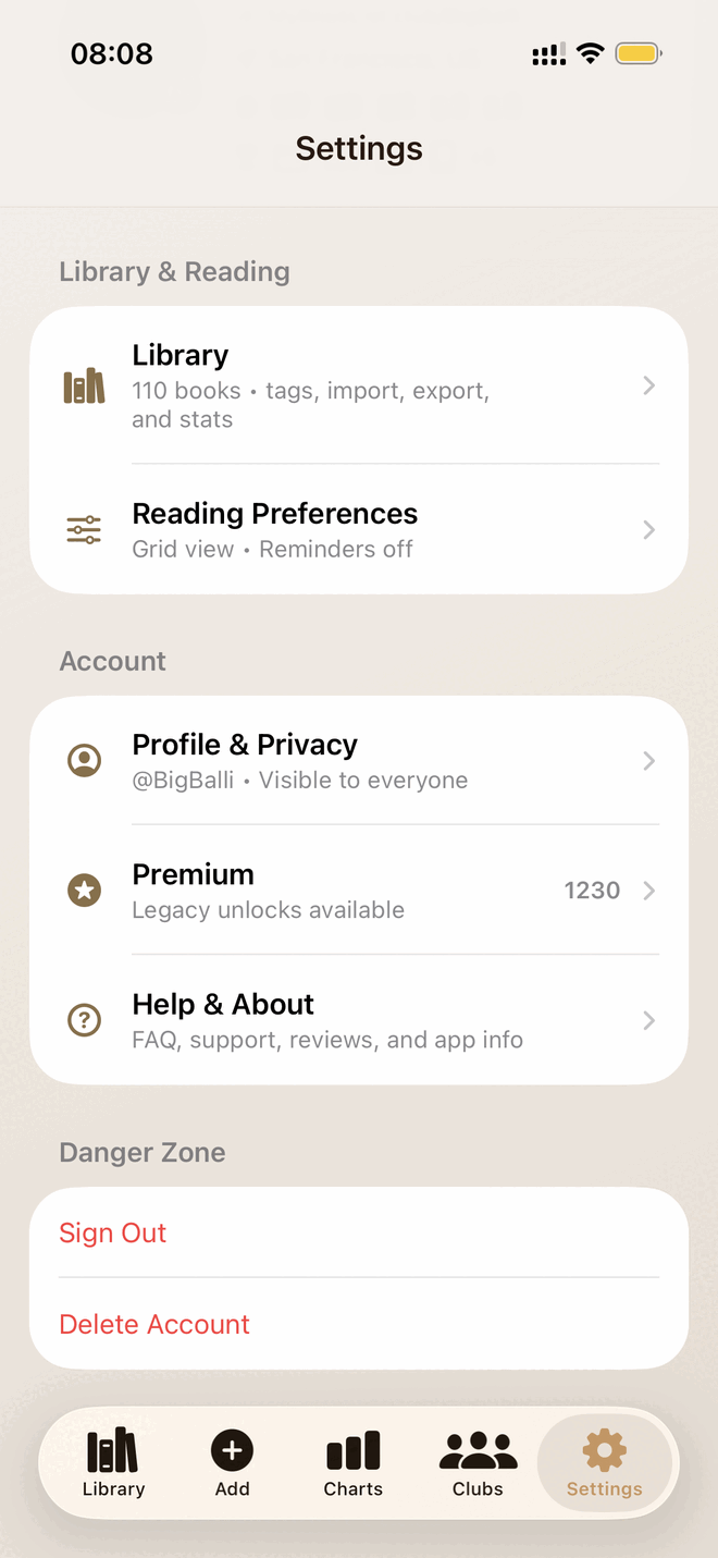 Settings and reading preferences